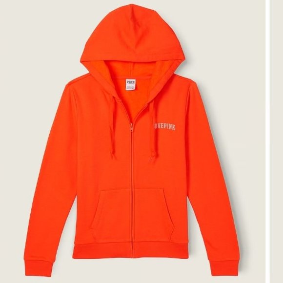 PINK Victoria Secret Fleece Everyday Zip-Up Hoodie Jacket XL Bright Orange Gold - Picture 5 of 9